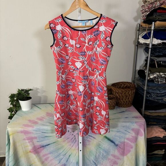 Draper James Coral Ponte A-Line Mini Dress with Cap Sleeves women’s XS floral - Picture 2 of 5